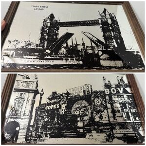 2 - Vintage 70s/80s London Bridge Piccadilly Circus Mirror Pub Bar Sign 13" X 9"